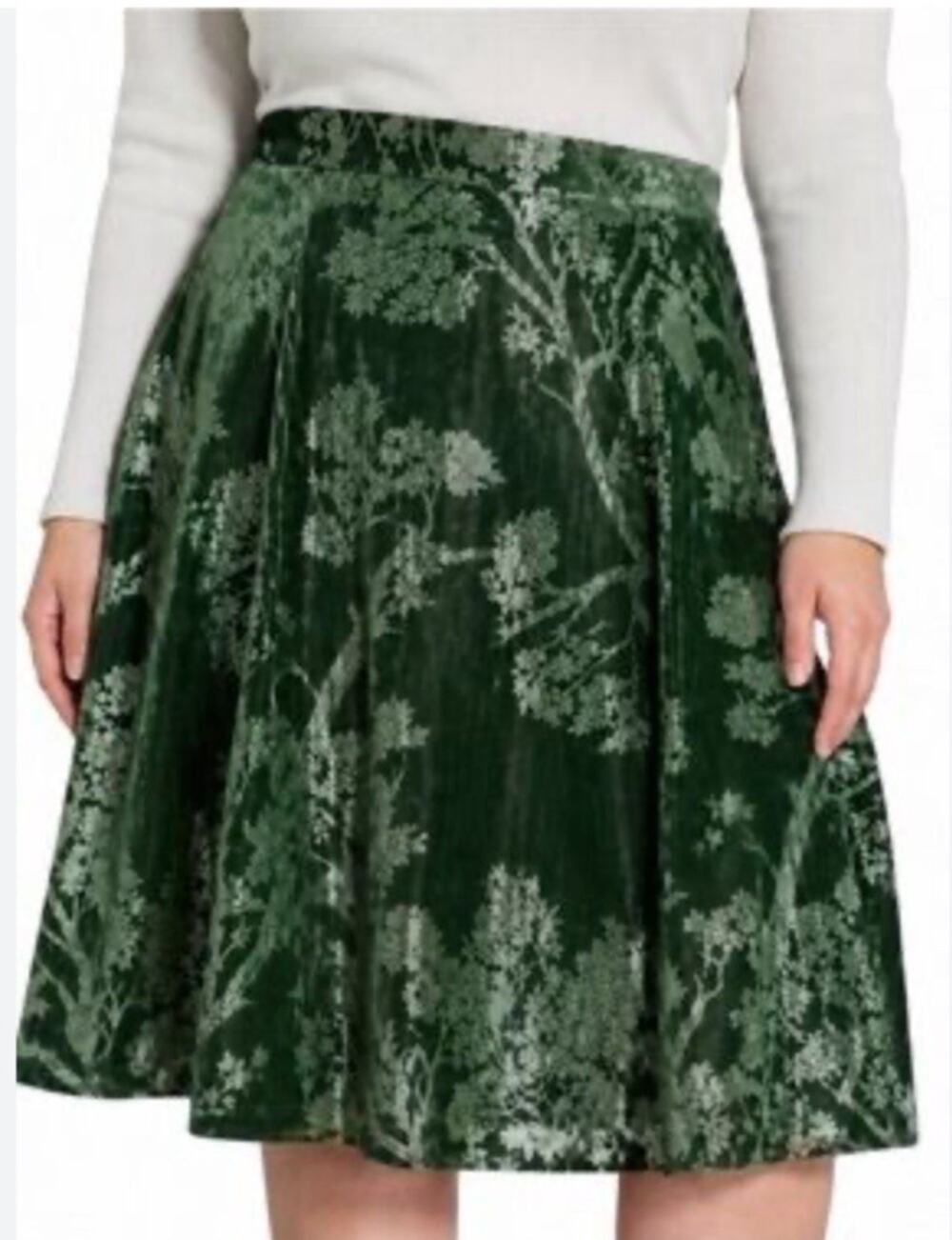 Modcloth A-line Velvet Burnout Skirt Textured Botanical Forest Green Size Large